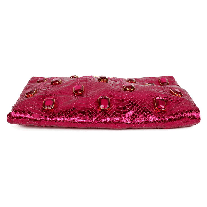 Prada Metallic Pink Python Whips Pietre Clutch