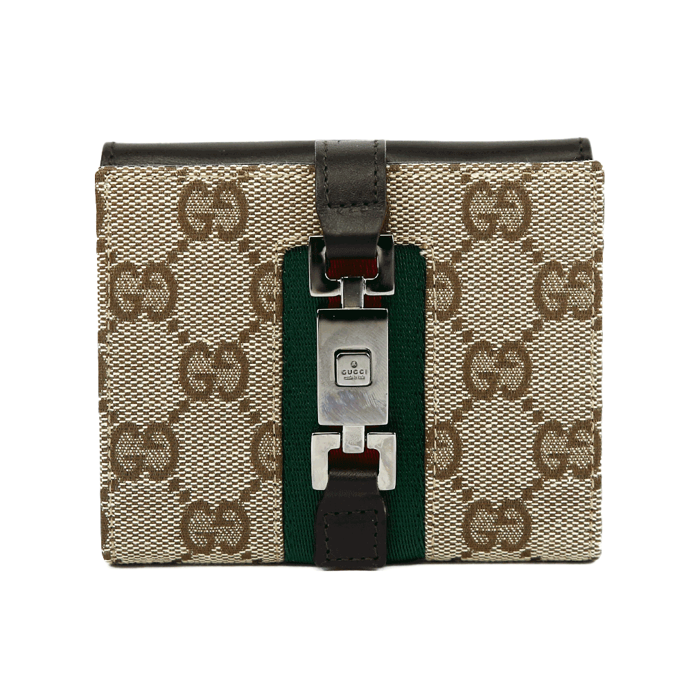 front view of Gucci GG Canvas & Leather Jackie Compact Wallet