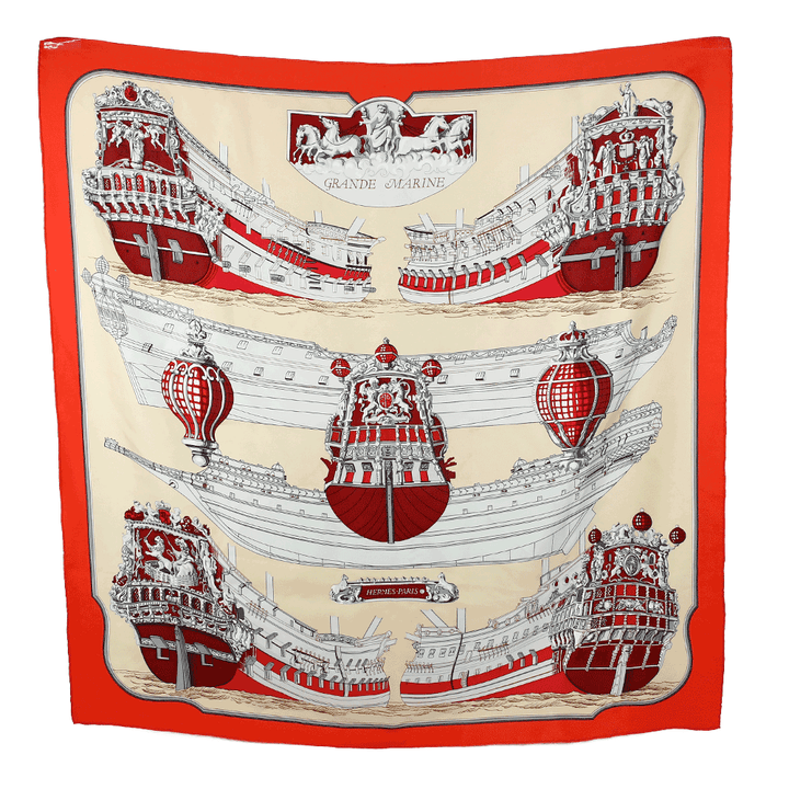 full view of Hermes Grande Marine Vintage Silk Scarf