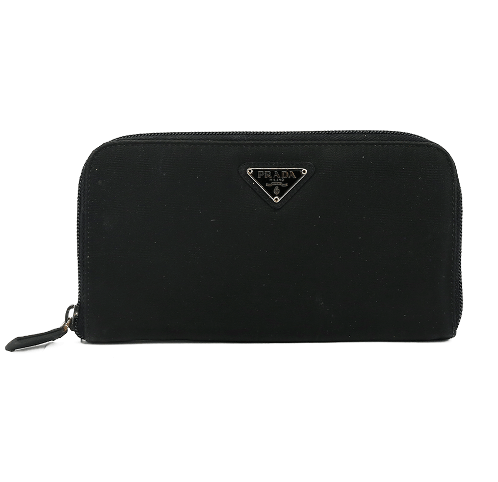 front view of Prada Black Tessuto Nylon Continental Wallet