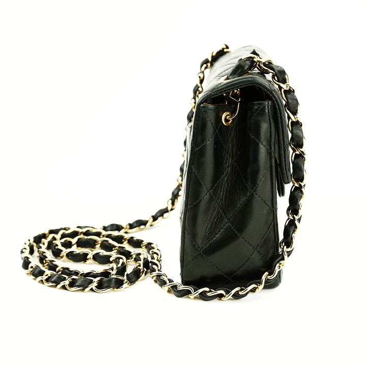 Side view of Chanel Black Lambskin Classic Square Mini Flap Bag (2000)