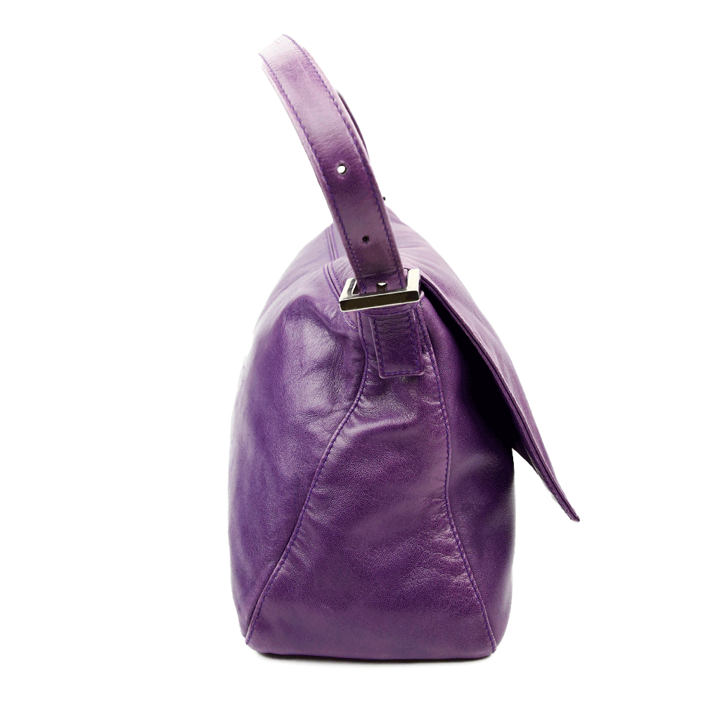 Side view of Fendi Mama Forever Baguette Purple Leather Bag