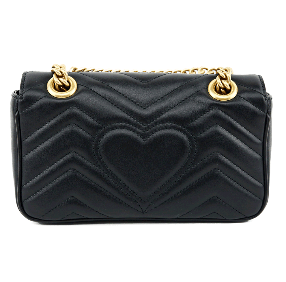 back view of Gucci Black GG Marmont Mini Matelasse Shoulder Bag