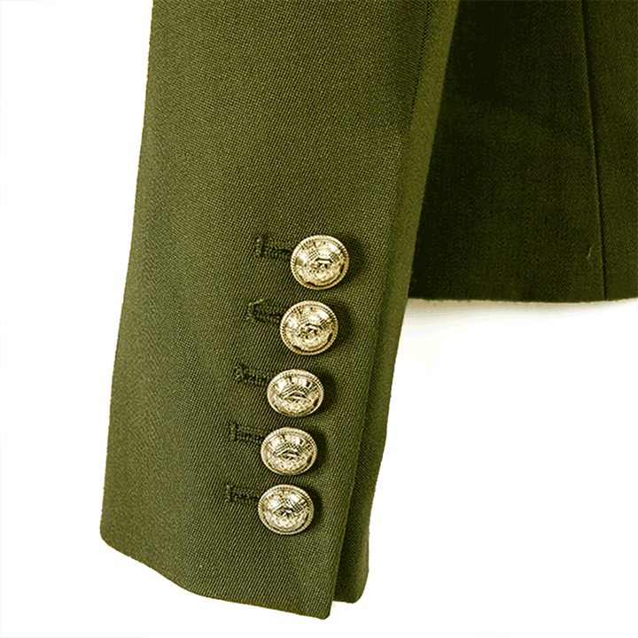 Cuff view of Balmain Olive Wool Double Breasted Jacket