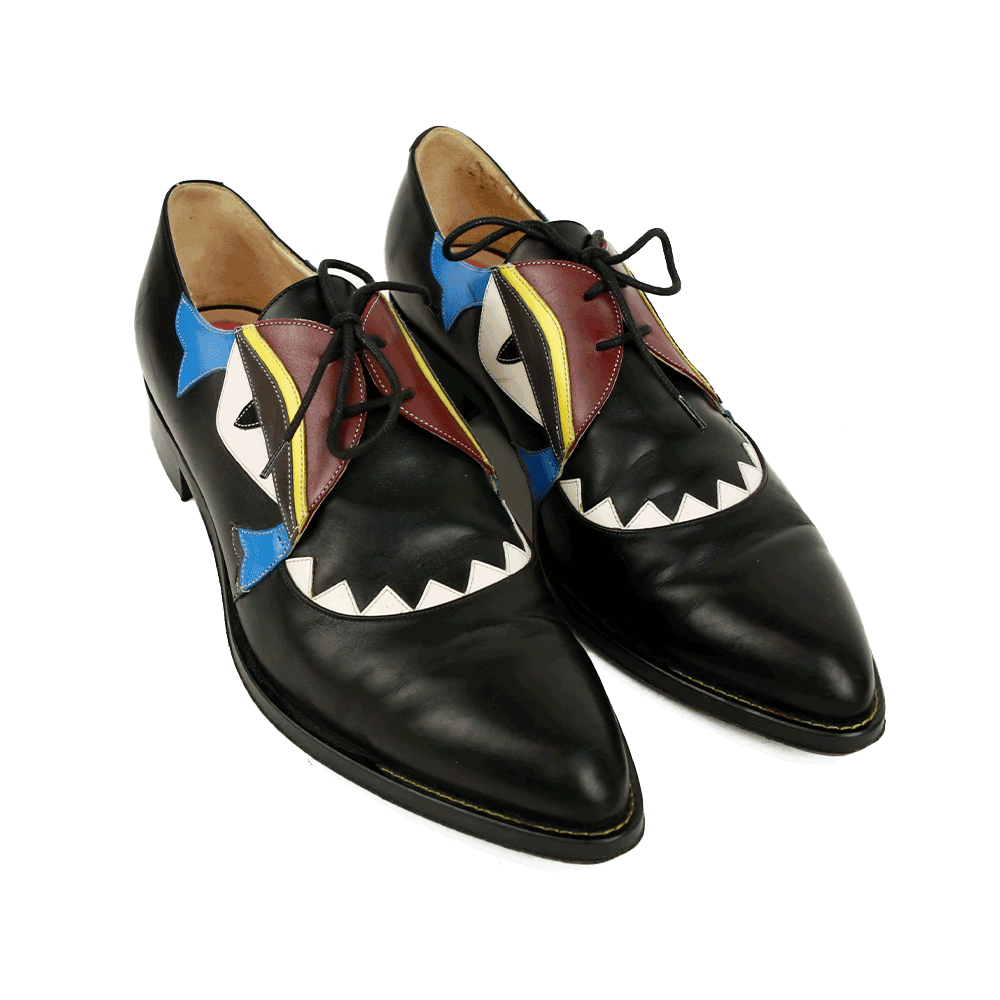 Fendi Black Leather Monster Eye Oxfords