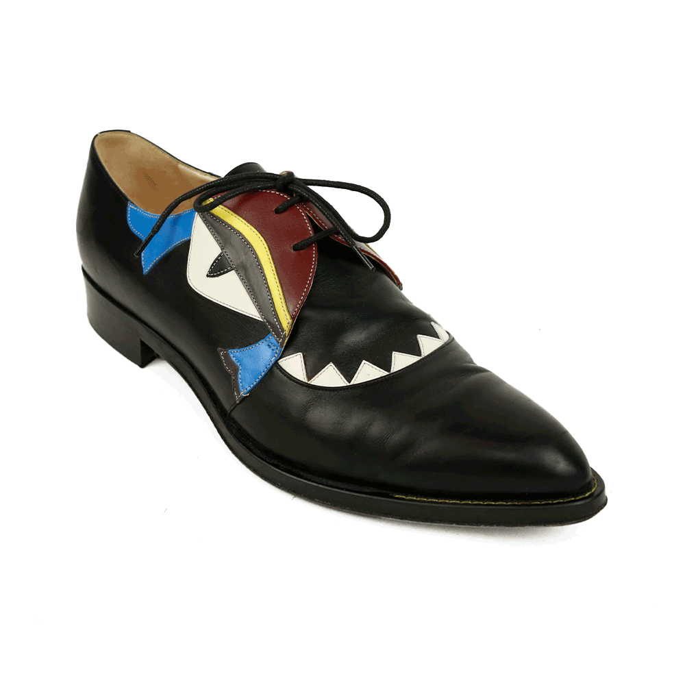 Fendi Black Leather Monster Eye Oxfords