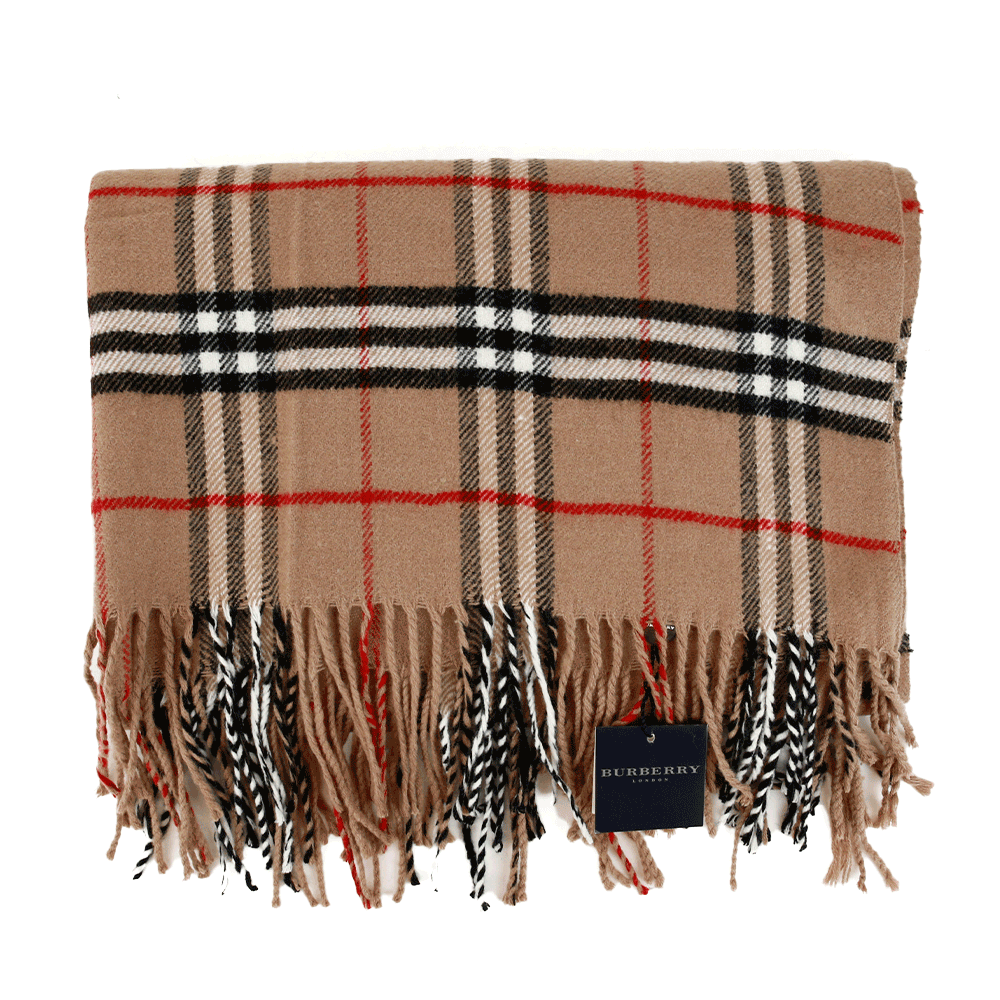 Burberry Beige Nova Check Wool Fringe Shawl