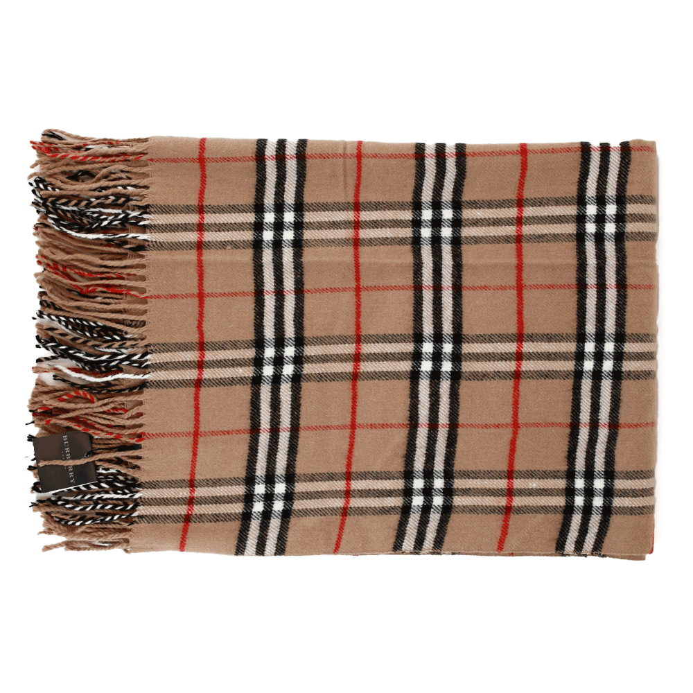 Burberry Beige Nova Check Wool Fringe Shawl