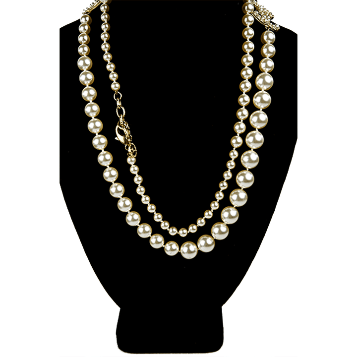 Pearl view of Chanel Faux Pearl & Gold CC Necklace