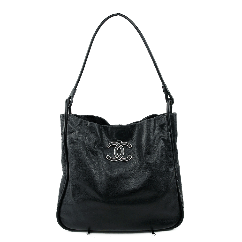 front view of Chanel Black Calfskin Coco Curve Hobo