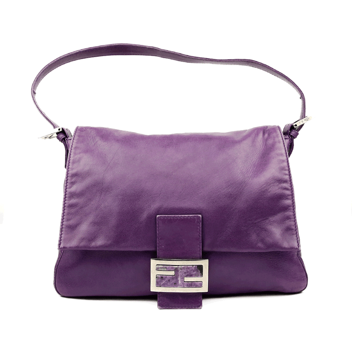 Front view of Fendi Mama Forever Baguette Purple Leather Bag