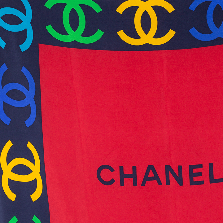 Chanel Primary Color Logo Print Silk Square Scarf