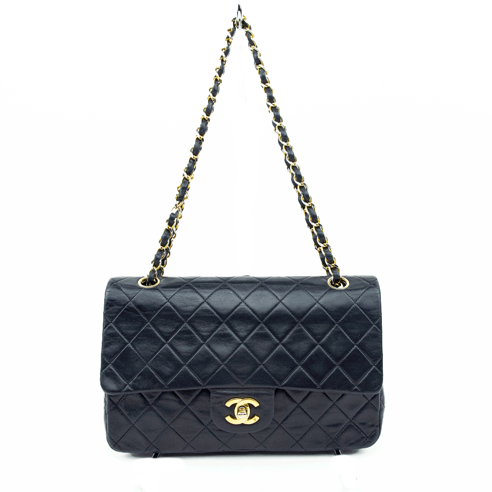 front view of Chanel Vintage Navy Small Classic Double Flap