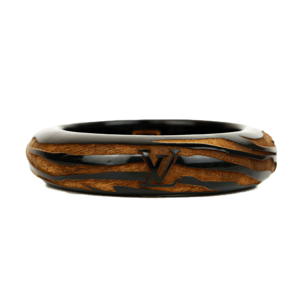 Louis Vuitton Wood & Black Lacquer Carved Bangle