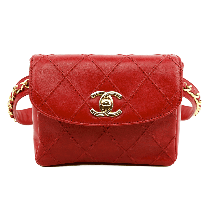 front view of Chanel Vintage Red Leather Belt Bag