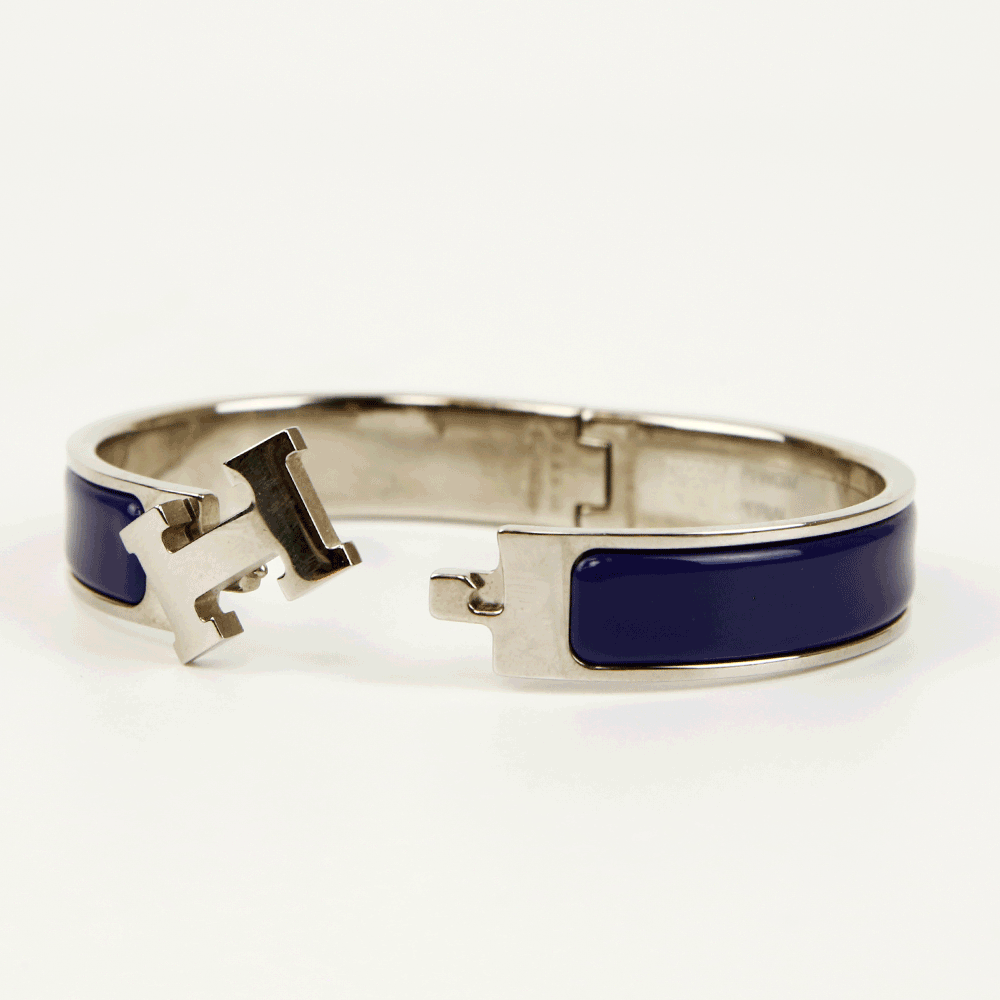 Hermès Navy & Silver Clic H Bangle