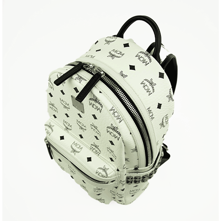 Top view of MCM White Visetos Coated Canvas Stark Backpack