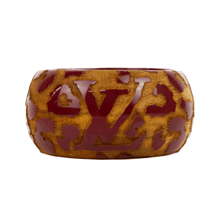 Louis Vuitton Leomonogram Wood & Burgundy Lacquer Carved Bangle