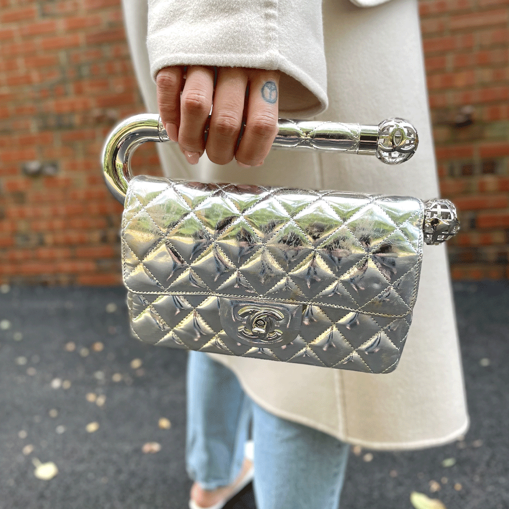 Chanel Around The World Silver Quilted Clutch