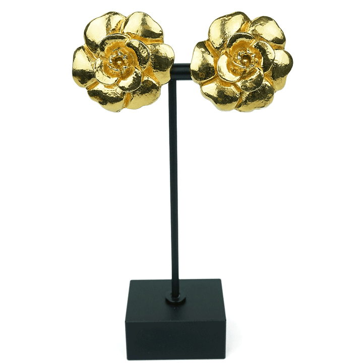 Chanel Vintage Gold Camellia Earrings