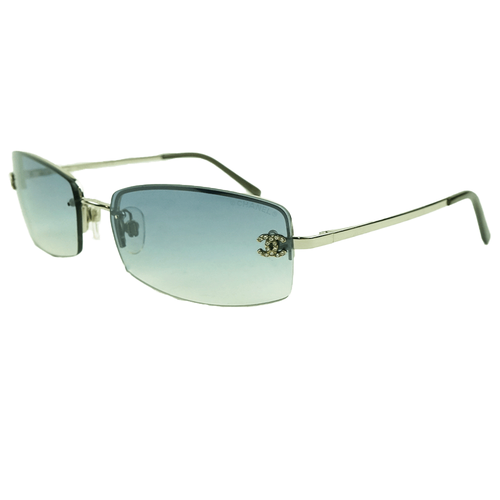 Side View of Chanel Blue CC Square Frame Sunglasses