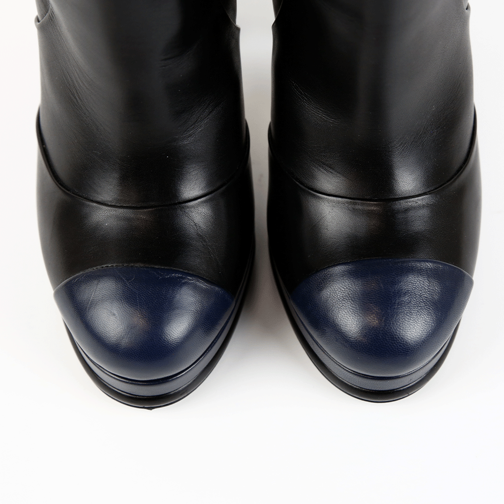 Chanel Black & Navy Leather 2013 Cap Toe Boots