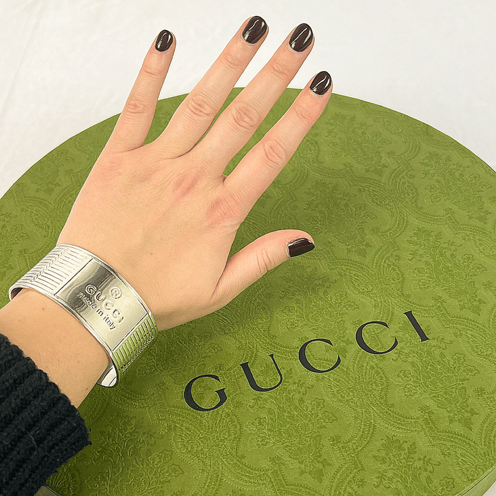 Gucci Sterling Silver Logo Cuff Bracelet