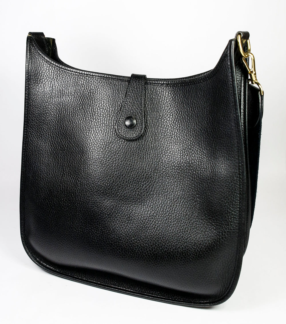 Hermes Black Clemence Leather Vintage Evelyne 1 GM