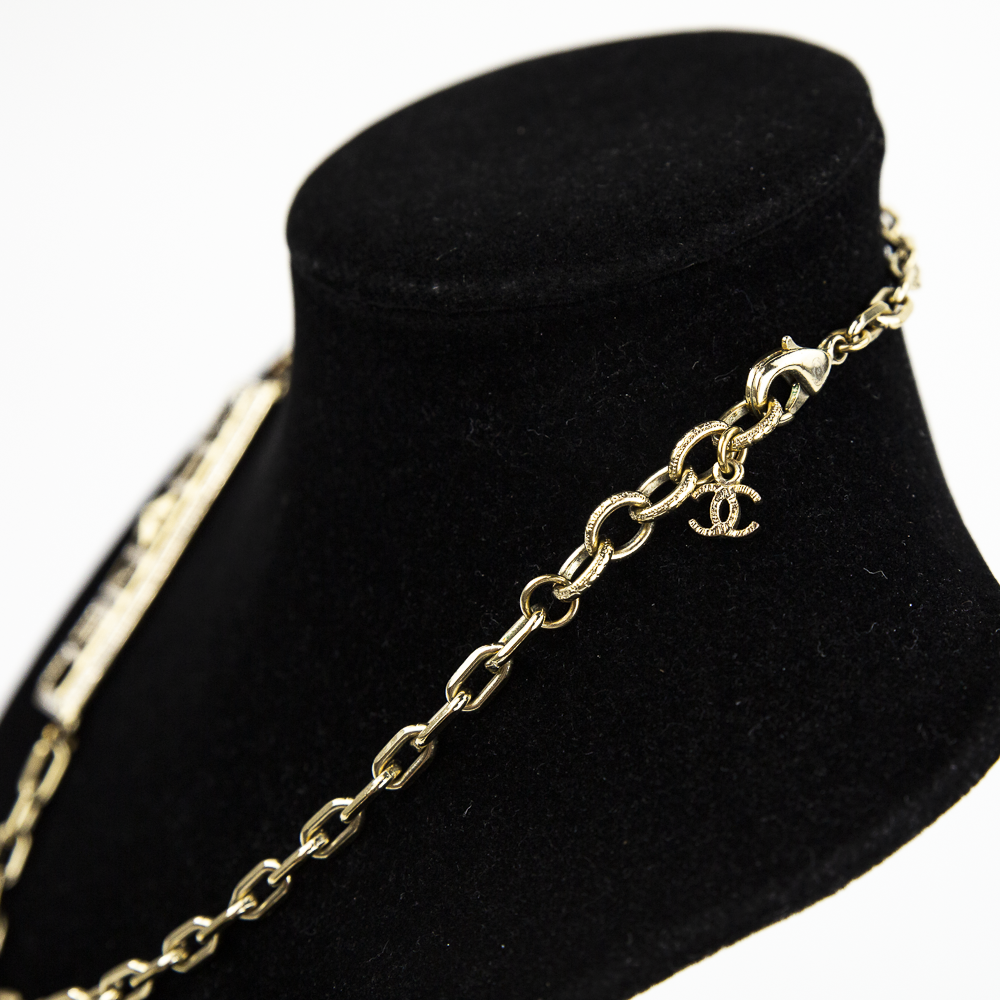 Chanel Gold & Crystal Nameplate Necklace