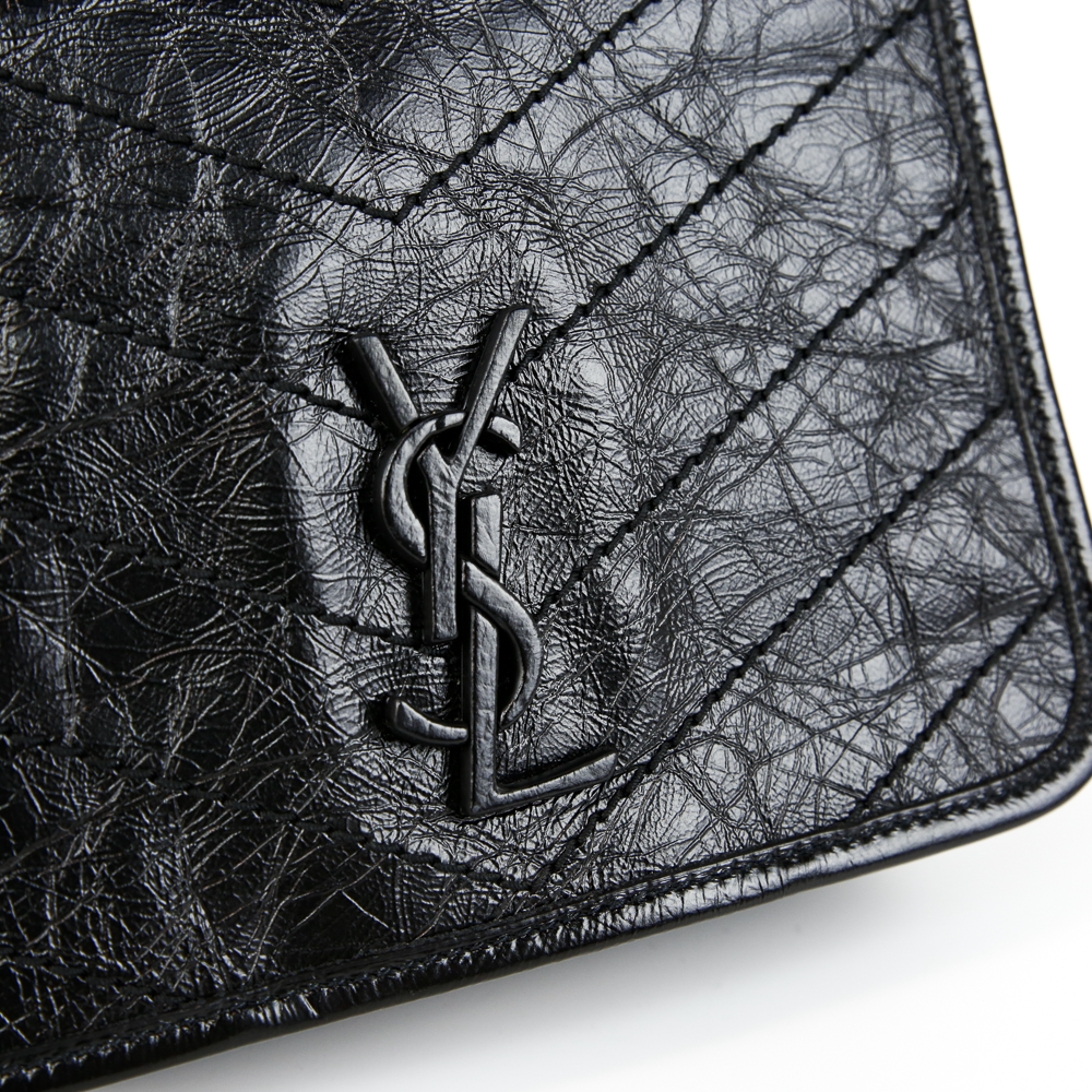 Saint Laurent Black Crinkled Calfskin Mini Nikki Bag