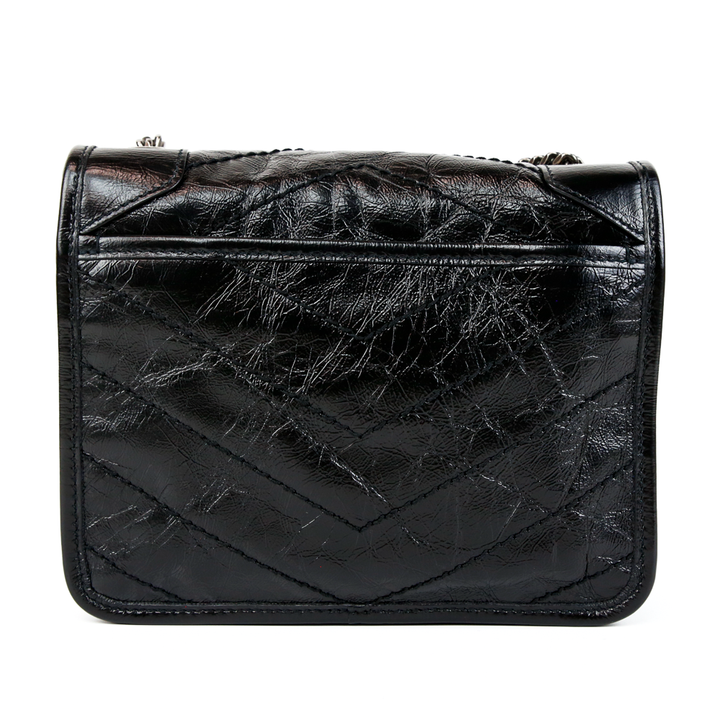 back view of Saint Laurent Black Crinkled Calfskin Mini Nikki Bag