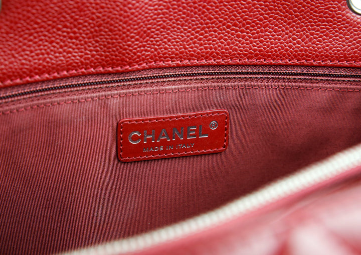 Chanel Red Quilted Caviar Leather Grand Shopping Tote