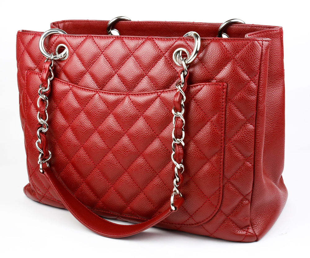 Chanel Red Quilted Caviar Leather Grand Shopping Tote